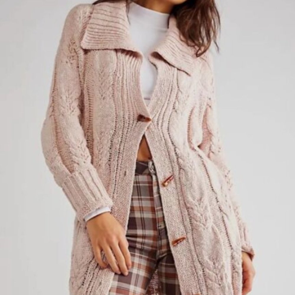 NWT FREE PEOPLE Sz S CAPPUCCINO CARDI MAXI CARDIGAN SWEATER DUSTER ROSE